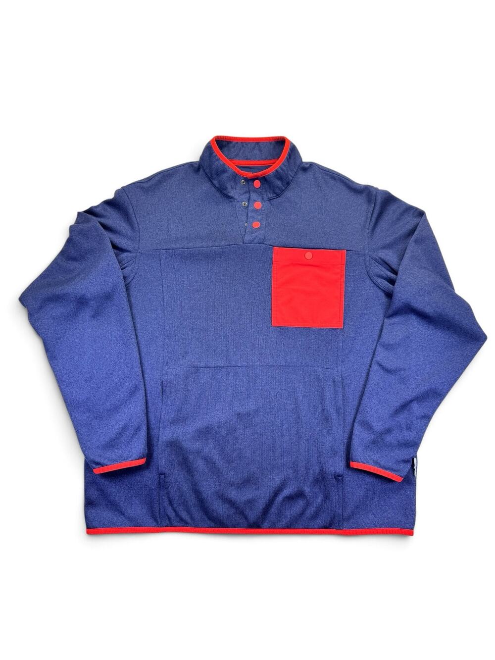 Duluth Trading Co Men's River Falls Snap-Neck Fleece Pullover Blue Red Trim / L